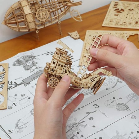 Rolife TG407 Zeplin (Airship) DIY Minyatür Maket Model Seti Ahşap 3D Wooden Puzzle 3D Model Kit Ahşap Maket Dekoratif Hobi Seti