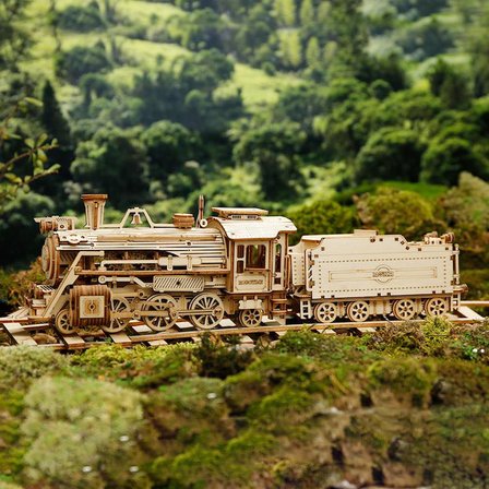 ROKR MC501 Lokomotif Tren (Prime Steam Express) DIY Minyatür Maket Model Seti Ahşap 3D Wooden Puzzle 3D Model Kit Detaylı Dekoratif Hobi Seti Ahşap Maket