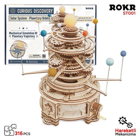 ROKR ST001 Mechanical Orrery DIY Mechanical 3D Puzzle Maket Model Seti 3D Model Kit Ahşap Maket Dekoratif Hobi Seti Hareketli