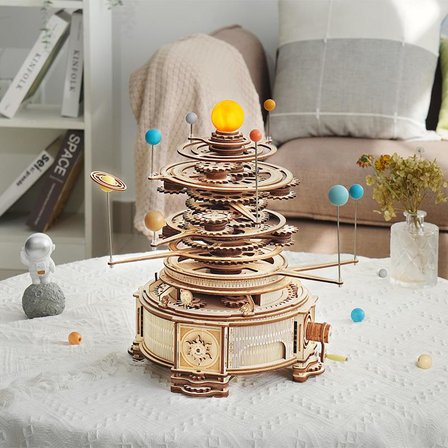 ROKR ST001 Mechanical Orrery DIY Mechanical 3D Puzzle Maket Model Seti 3D Model Kit Ahşap Maket Dekoratif Hobi Seti Hareketli
