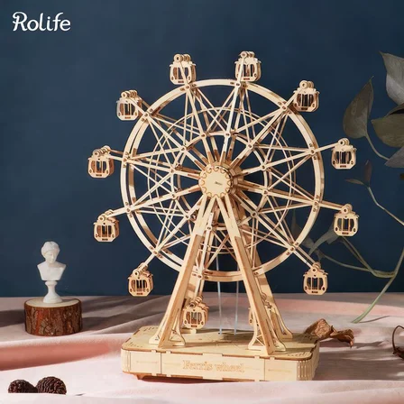 Rolife TGN01 Dönme Dolap Görünümlü Müzik Kutusu (Music Box Ferris Wheel) DIY Minyatür Maket Model Seti Ahşap 3D Wooden Puzzle 3D Model Kit Detaylı Dekoratif Hobi Seti Ahşap Maket