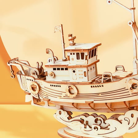 Rolife TG308 Balıkçı Teknesi Fishing Ship DIY Minyatür Maket Model Ahşap 3D Wooden Puzzle Model Kit Ahşap Maket Dekoratif Hobi Seti