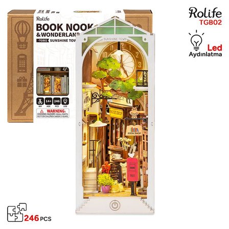 Rolife TGB02 Sunshine Town Kasaba Kitap Köşesi Book Nook DIY Minyatür Maket Model Seti Mini Dollhouse 3D Model Kit Detaylı Dekoratif Hobi Set 3D Puzzle Tiny House