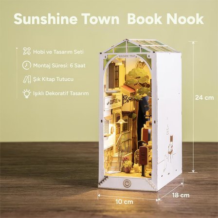 Rolife TGB02 Sunshine Town Kasaba Kitap Köşesi Book Nook DIY Minyatür Maket Model Seti Mini Dollhouse 3D Model Kit Detaylı Dekoratif Hobi Set 3D Puzzle Tiny House