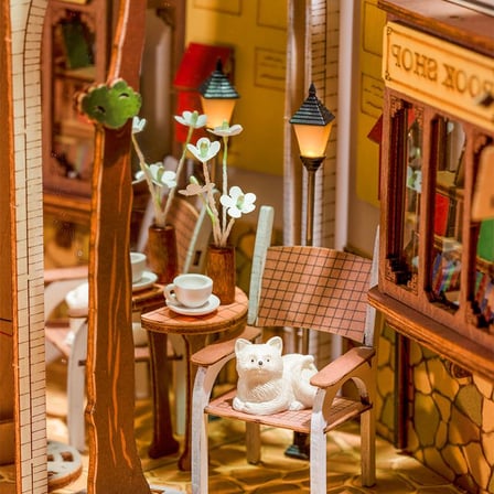 Rolife TGB02 Sunshine Town Kasaba Kitap Köşesi Book Nook DIY Minyatür Maket Model Seti Mini Dollhouse 3D Model Kit Detaylı Dekoratif Hobi Set 3D Puzzle Tiny House