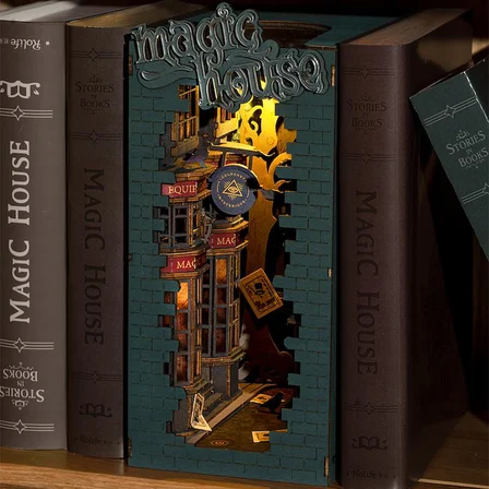Rolife TGB03 Magic House Kitap Köşesi Book Nook DIY Minyatür Maket Model Seti Mini Dollhouse 3D Model Kit Detaylı Dekoratif Hobi Seti 3D Puzzle Tiny House