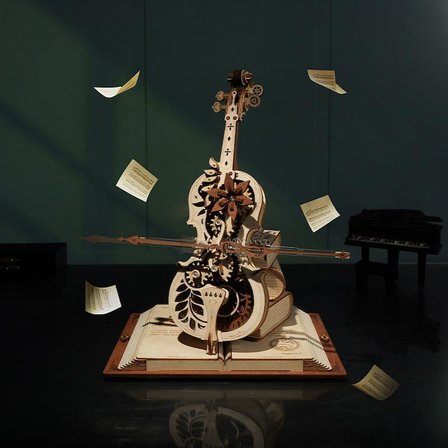 ROKR AMK63 Çello Müzik Kutusu (Magic Cello) Music Box DIY Mechanical 3D Wooden Puzzle Maket Model Seti 3D Model Kit Detaylı Dekoratif Hobi Seti Ahşap Maket Hareketli