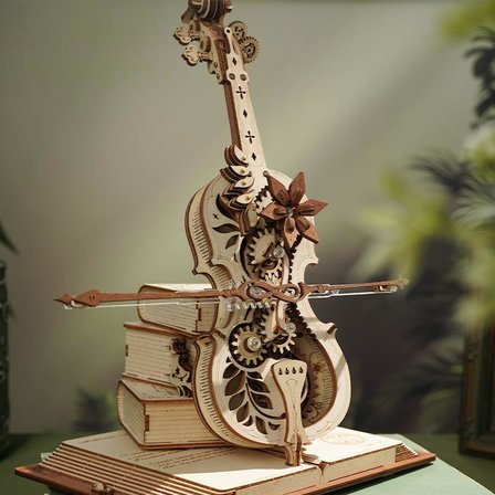 ROKR AMK63 Çello Müzik Kutusu (Magic Cello) Music Box DIY Mechanical 3D Wooden Puzzle Maket Model Seti 3D Model Kit Detaylı Dekoratif Hobi Seti Ahşap Maket Hareketli