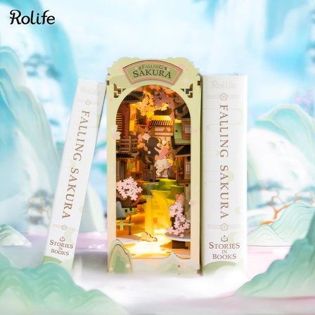 Rolife TGB05 Falling Sakura Kitap Köşesi Book Nook DIY Minyatür Maket Model Seti Mini Dollhouse 3D Model Kit Detaylı Dekoratif Hobi Seti 3D Puzzle Tiny House
