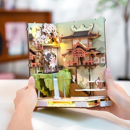Rolife TGB05 Falling Sakura Kitap Köşesi Book Nook DIY Minyatür Maket Model Seti Mini Dollhouse 3D Model Kit Detaylı Dekoratif Hobi Seti 3D Puzzle Tiny House