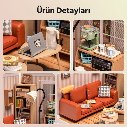 Rolife DW007 Konforlu Oturma Odası (Cozy Living Lounge) DIY Minyatür Maket Model Seti Mini Dollhouse 3D Model Kit Detaylı Dekoratif Hobi Seti 3D Puzzle Tiny House