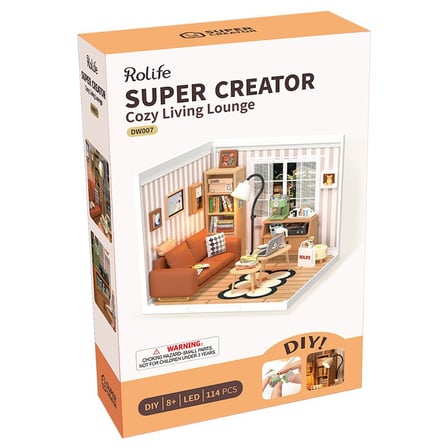 Rolife DW007 Konforlu Oturma Odası (Cozy Living Lounge) DIY Minyatür Maket Model Seti Mini Dollhouse 3D Model Kit Detaylı Dekoratif Hobi Seti 3D Puzzle Tiny House