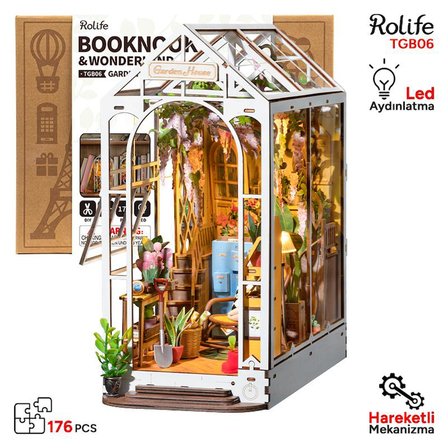 Rolife TGB06 Garden House Kitap Köşesi Book Nook DIY Minyatür Maket Model Seti Mini Dollhouse 3D Model Kit Detaylı Dekoratif Hobi Seti 3D Puzzle Tiny House