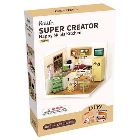 Rolife DW008 Mutlu Yemekler Mutfağı Happy Meals Kitchen DIY Minyatür Maket Model Seti Mini Dollhouse 3D Model Kit Detaylı Dekoratif Hobi Seti 3D Puzzle Tiny House