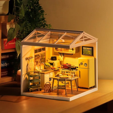 Rolife DW008 Mutlu Yemekler Mutfağı Happy Meals Kitchen DIY Minyatür Maket Model Seti Mini Dollhouse 3D Model Kit Detaylı Dekoratif Hobi Seti 3D Puzzle Tiny House