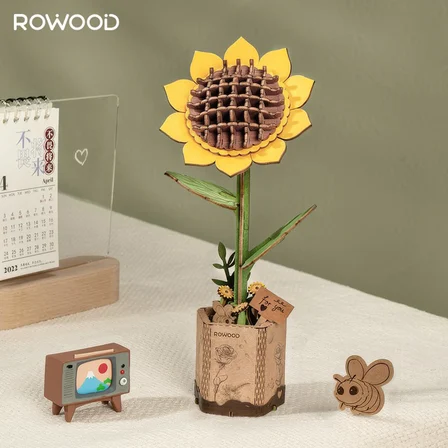 Rowood TW011 Ayçiçeği Sunflower DIY Minyatür Maket Model Seti Ahşap 3D Wooden Puzzle Model Kit Ahşap Maket Dekoratif Hobi Seti