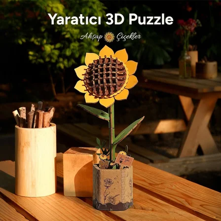 Rowood TW011 Ayçiçeği Sunflower DIY Minyatür Maket Model Seti Ahşap 3D Wooden Puzzle Model Kit Ahşap Maket Dekoratif Hobi Seti