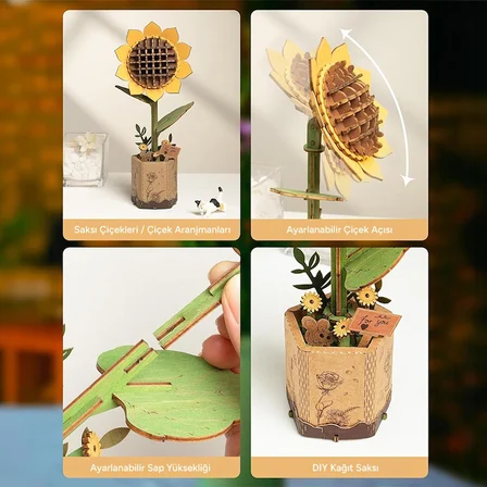 Rowood TW011 Ayçiçeği Sunflower DIY Minyatür Maket Model Seti Ahşap 3D Wooden Puzzle Model Kit Ahşap Maket Dekoratif Hobi Seti