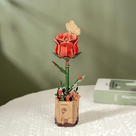 Rowood TW042 Kırmızı Gül (Red Rose) DIY Minyatür Maket Model Set Ahşap 3D Wooden Puzzle 3D Model Kit Ahşap Maket Dekoratif Hobi Seti