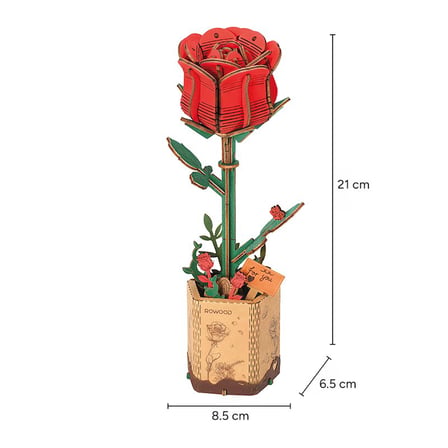 Rowood TW042 Kırmızı Gül (Red Rose) DIY Minyatür Maket Model Set Ahşap 3D Wooden Puzzle 3D Model Kit Ahşap Maket Dekoratif Hobi Seti