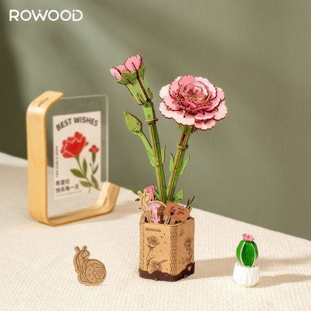 Rowood TW051 Karanfil Çiçeği Pink Carnation DIY Minyatür Maket Model Seti Ahşap 3D Wooden Puzzle Model Kit Ahşap Maket Dekoratif Hobi Seti