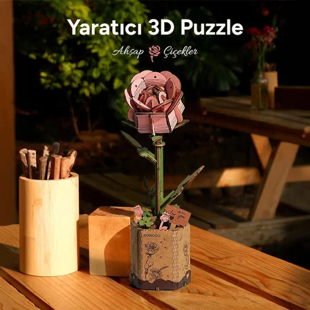 Rowood TW051 Karanfil Çiçeği Pink Carnation DIY Minyatür Maket Model Seti Ahşap 3D Wooden Puzzle Model Kit Ahşap Maket Dekoratif Hobi Seti