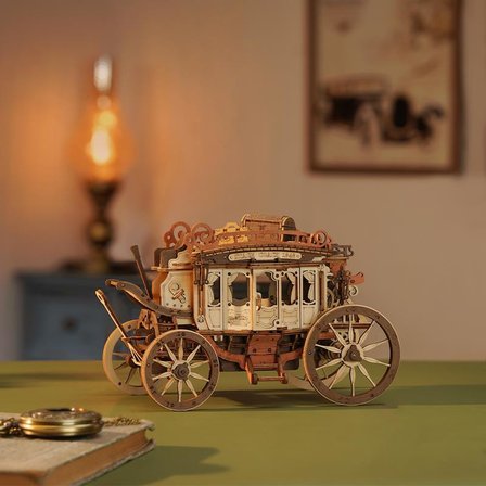 ROKR AMKA1 Müzik Kutusu (Stage Coach) Music Box DIY Mechanical 3D Wooden Puzzle Maket Model Seti 3D Model Kit Detaylı Dekoratif Hobi Seti Ahşap Maket Hareketli