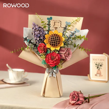Rowood TW01H Çiçek Buketi Wooden Flower Bouquet DIY Minyatür Maket Model Seti Ahşap 3D Wooden Puzzle 3D Model Kit Detaylı Dekoratif Hobi Seti Ahşap Maket
