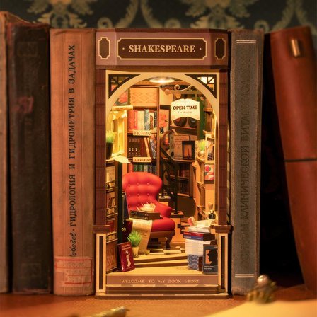 Rolife TGB07 Kitapçı (Bookstore) Kitap Köşesi Book Nook DIY Minyatür Maket Model Seti Mini Dollhouse 3D Model Kit Detaylı Dekoratif Hobi Seti 3D Puzzle Tiny House