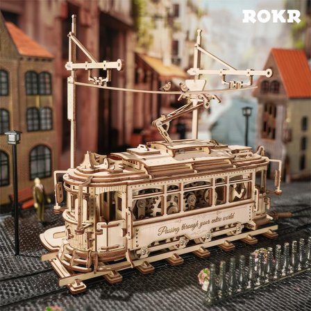 ROKR LK801 Klasik Tramvay (Classic City Tramcar) DIY Minyatür Maket ModelSeti Ahşap 3D Wooden Puzzle 3D Model Kit Detaylı Dekoratif Hobi Seti Ahşap Maket