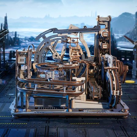 ROKR LGC01 Marble Spaceport Marble Run DIY Minyatür Maket Model Seti Ahşap 3D Wooden Puzzle 3D Model Kit Detaylı Dekoratif Hobi Seti Ahşap Maket