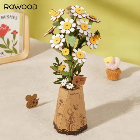 Rowood TW061 Papatya Çiçeği Chamomile DIY Minyatür Maket Model Seti Ahşap 3D Wooden Puzzle Model Kit Ahşap Maket Dekoratif Hobi Seti