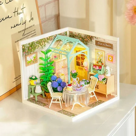 Rolife DW013B Çiçek Açan Çay Bahçesi Blooming Tea Garden DIY Minyatür Maket Model Set Mini Dollhouse 3D Model Kit Detaylı Dekoratif Hobi Seti 3D Puzzle Tiny House