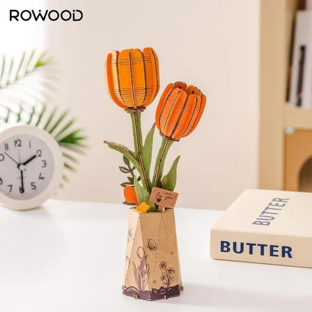 Rowood TW081 Lale Çiçeği (Orange Tulip) DIY Minyatür Maket Model Seti Ahşap 3D Wooden Puzzle 3D Model Kit Ahşap Maket Dekoratif Hobi Seti