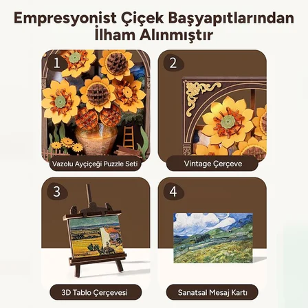 Rowood TH002 Ayçiçeği (Golden Sunflower) DIY Minyatür Maket Model Seti Ahşap 3D Wooden Puzzle 3D Model Kit Detaylı Dekoratif Hobi Seti Ahşap Maket