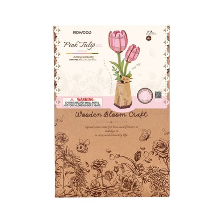 Rowood TW082 Pembe Lale Çiçek (Pink Tulip) DIY Minyatür Maket Model Ahşap 3D Wooden Puzzle Model Kit Ahşap Maket Dekoratif Hobi Seti