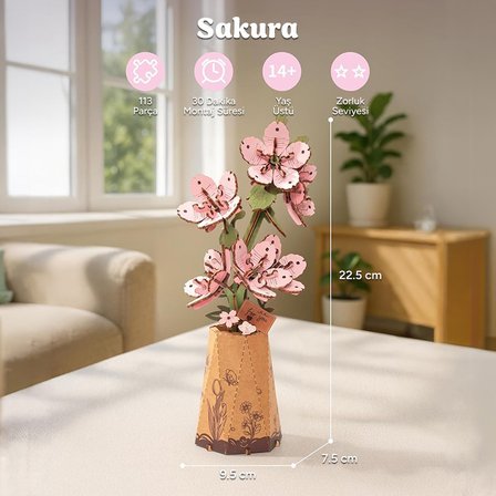 Rowood TW101 Kiraz Çiçeği (Sakura) DIY Minyatür Maket Model Seti Ahşap 3D Wooden Puzzle 3D Model Kit Ahşap Maket Dekoratif Hobi Seti