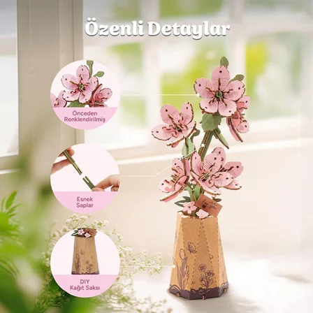 Rowood TW101 Kiraz Çiçeği (Sakura) DIY Minyatür Maket Model Seti Ahşap 3D Wooden Puzzle 3D Model Kit Ahşap Maket Dekoratif Hobi Seti