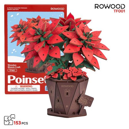 Rowood TF001 Atatürk Çiçeği Poinsettia DIY Minyatür Maket Model Set Ahşap 3D Wooden Puzzle Model Kit Ahşap Maket Dekoratif Hobi Seti
