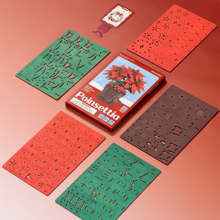 Rowood TF001 Atatürk Çiçeği Poinsettia DIY Minyatür Maket Model Set Ahşap 3D Wooden Puzzle Model Kit Ahşap Maket Dekoratif Hobi Seti