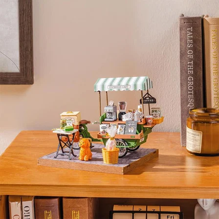 Rolife DG182 Kahve Arabası (Aromatic Coffee) DIY Minyatür Maket Model Seti Ahşap 3D Wooden Puzzle 3D Model Kit Detaylı Dekoratif Hobi Seti Ahşap Maket