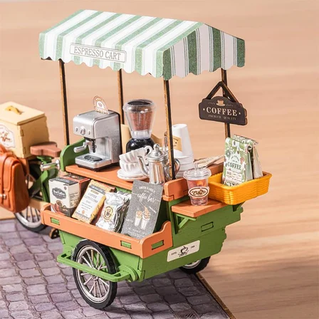 Rolife DG182 Kahve Arabası (Aromatic Coffee) DIY Minyatür Maket Model Seti Ahşap 3D Wooden Puzzle 3D Model Kit Detaylı Dekoratif Hobi Seti Ahşap Maket
