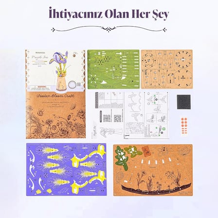 Rowood TW121 Süsen Çiçeği Purple Iris DIY Minyatür Maket Model Seti Ahşap 3D Wooden Puzzle Model Kit Ahşap Maket Dekoratif Hobi Seti