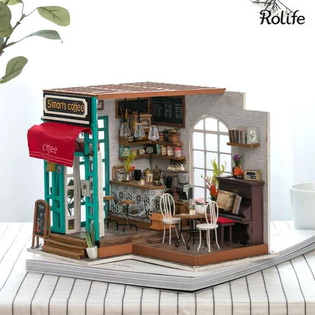Rolife DG109 Simon'ın Kahve Dükkanı (Simon's Coffee)DIY Minyatür Maket Model Set Miniature Dollhouse 3D Model Kit Detaylı Dekoratif Hobi Seti 3D Puzzle Tiny House