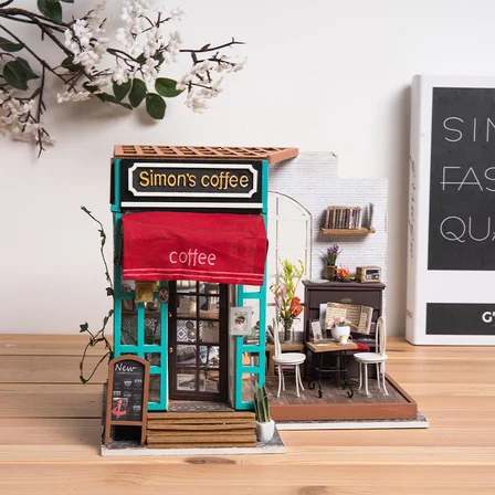 Rolife DG109 Simon'ın Kahve Dükkanı (Simon's Coffee)DIY Minyatür Maket Model Set Miniature Dollhouse 3D Model Kit Detaylı Dekoratif Hobi Seti 3D Puzzle Tiny House