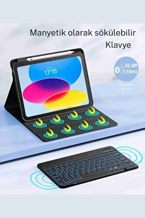 iPad 10.2 7/8/9 Nesil Uyumlu A2197, A2270, A2602 Klavyeli Tablet Kılıfı