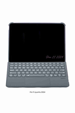 iPad Pro 11 2024 Uyumlu Katanya 360° Manyetik Standlı Ledli Touchpadli Klavyeli Tablet Kılıfı