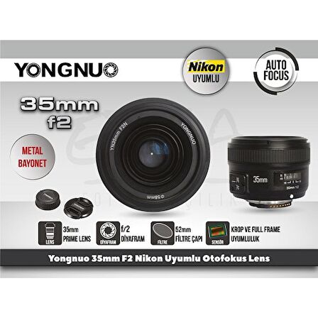 Yongnuo 35mm F2 Nikon Uyumlu Otofokus Prime Lens