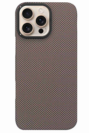 Fuchsia iPhone 16 Pro Max Uyumlu Manyetik Şarj Özellikli Lens Standlı Kevlar Telefon Kılıfı