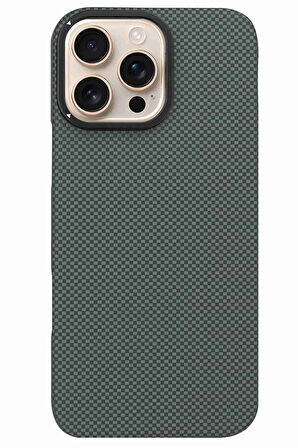 Fuchsia iPhone 16 Pro Max Uyumlu Manyetik Şarj Özellikli Lens Standlı Kevlar Telefon Kılıfı